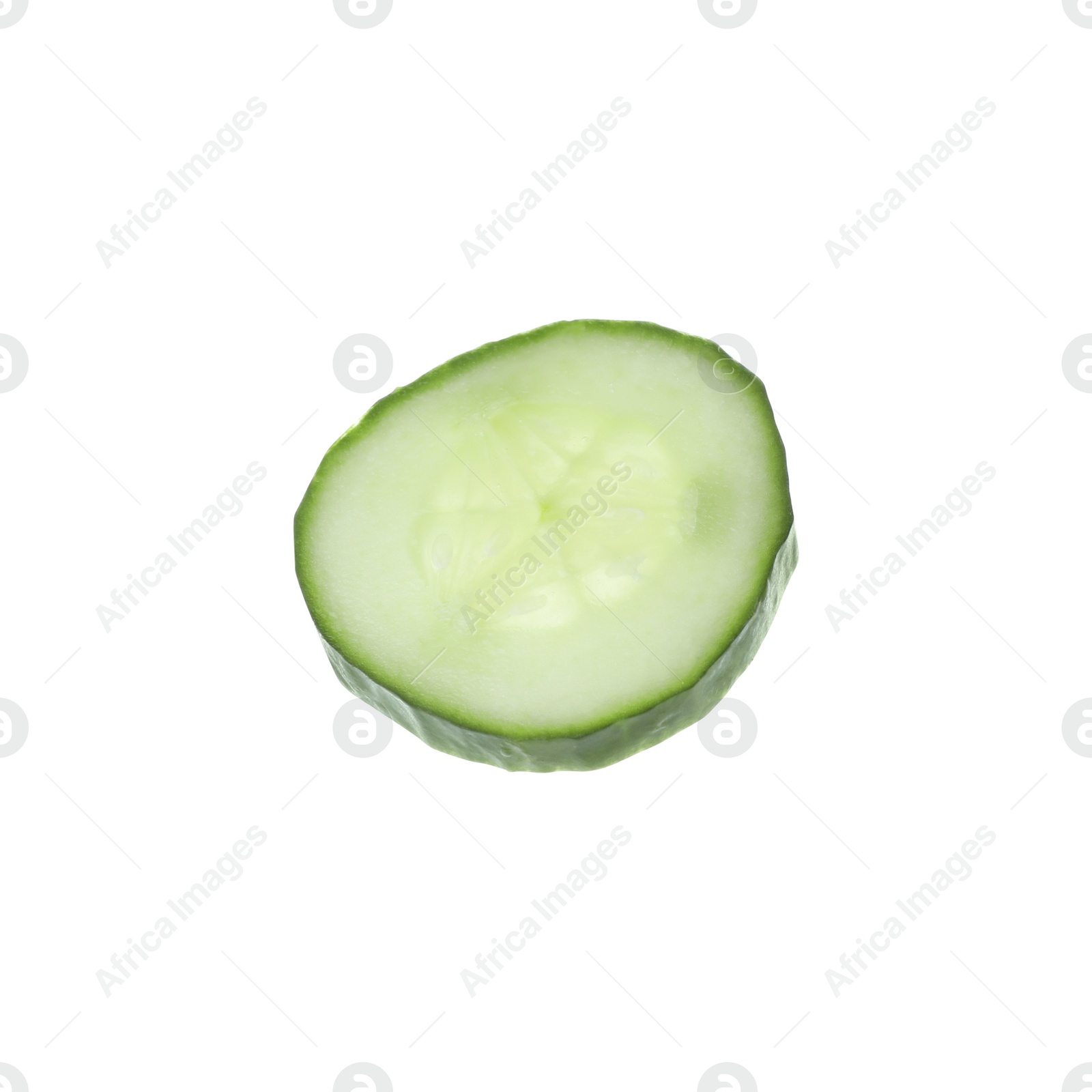 Photo of Slice of fresh green cucumber isolated on white