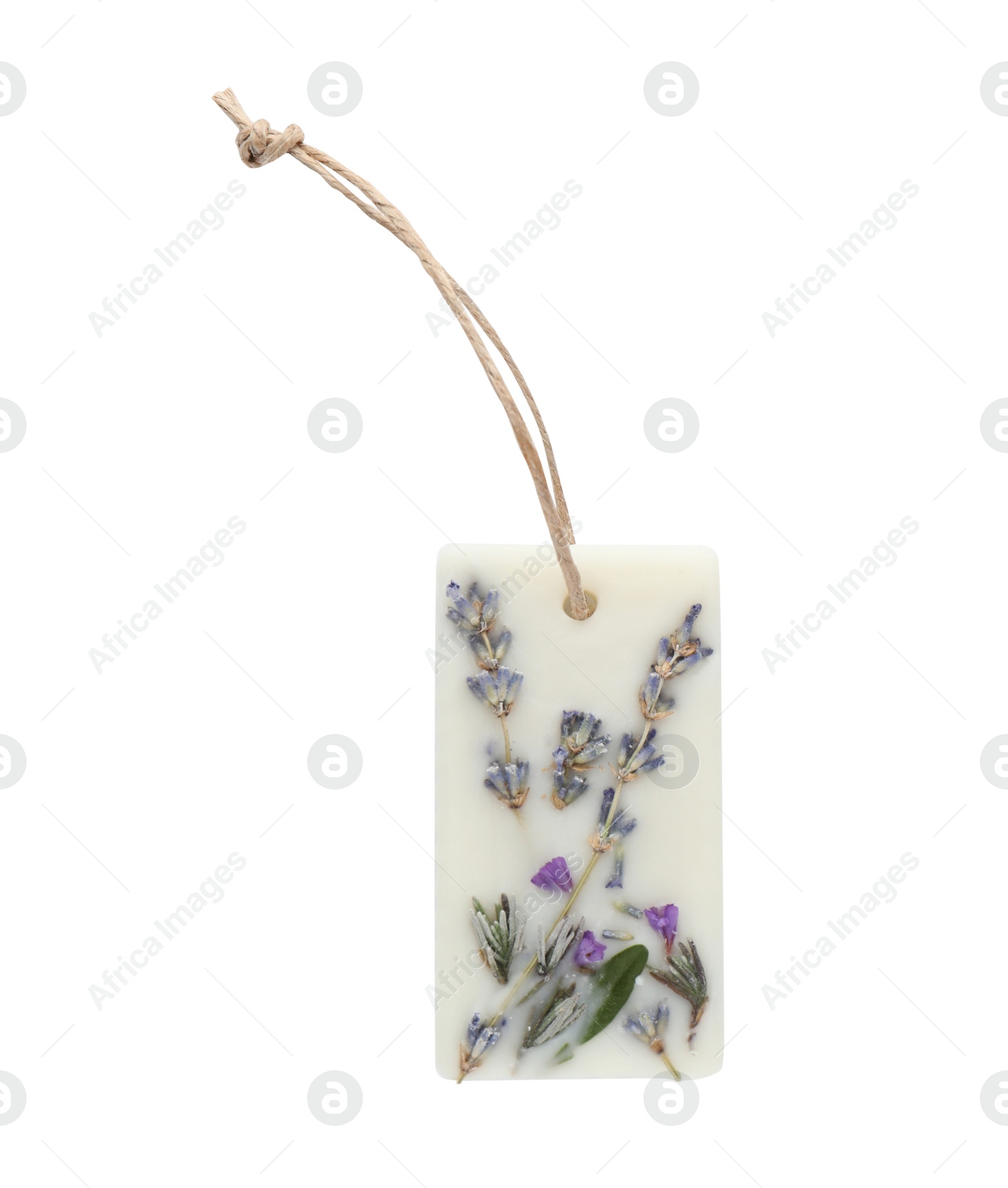 Photo of Beautiful scented sachet with flowers isolated on white