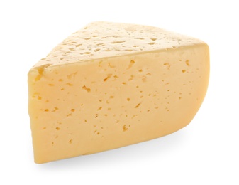 Photo of Piece of delicious cheese on white background