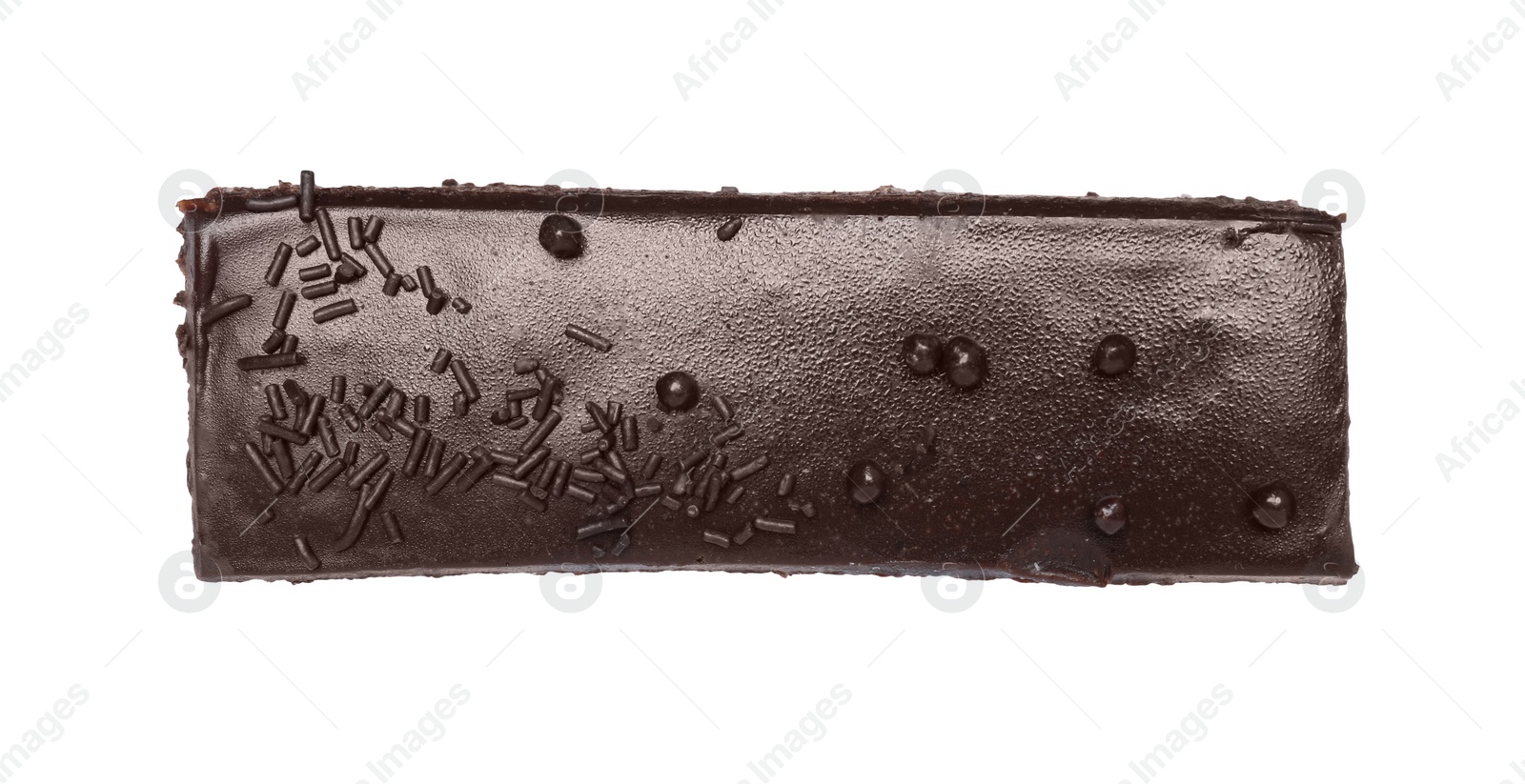 Photo of Delicious chocolate cake isolated on white, top view