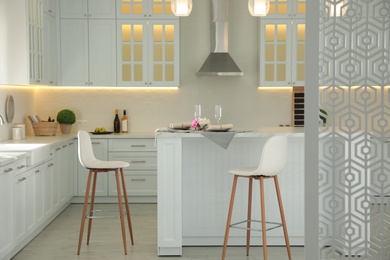 Modern kitchen with stylish furniture. Interior design