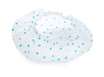 Photo of Waterproof shower cap with pattern isolated on white