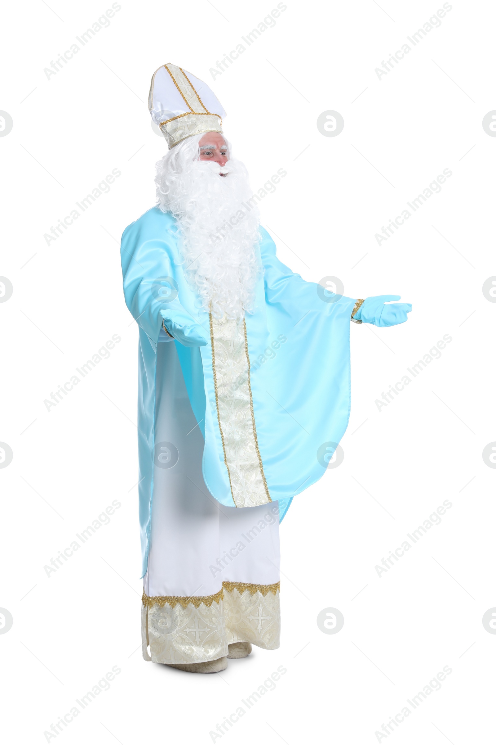 Photo of Full length portrait of Saint Nicholas on white background