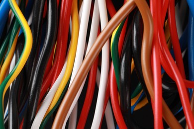 New colorful electrical wires as background, closeup
