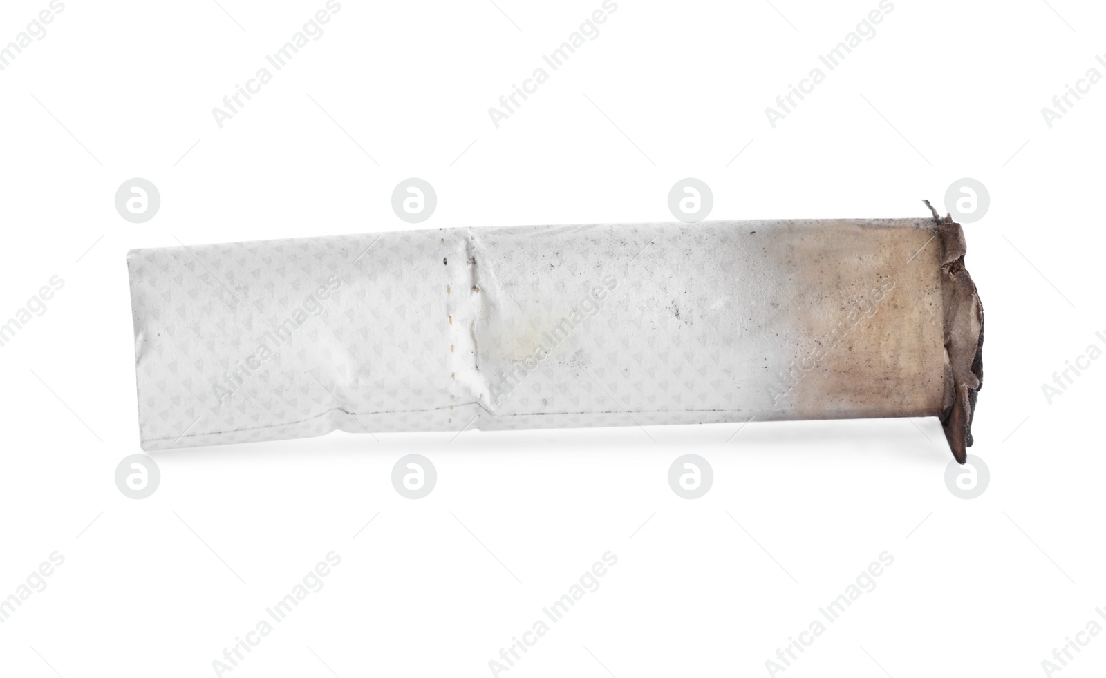 Photo of One burnt cigarette butt isolated on white