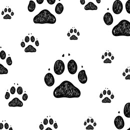 Dog paw prints on white background, pattern