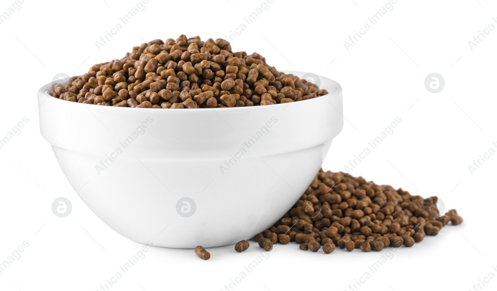Photo of Bowl with buckwheat tea granules on white background