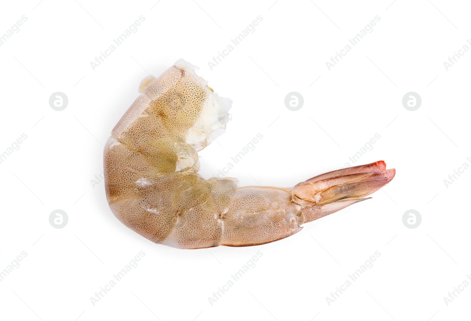 Photo of Fresh raw shrimp isolated on white. top view. Healthy seafood