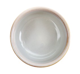 New ceramic bowl on white background, top view