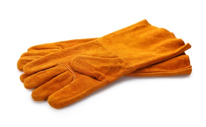 Protective gloves on white background. Safety equipment