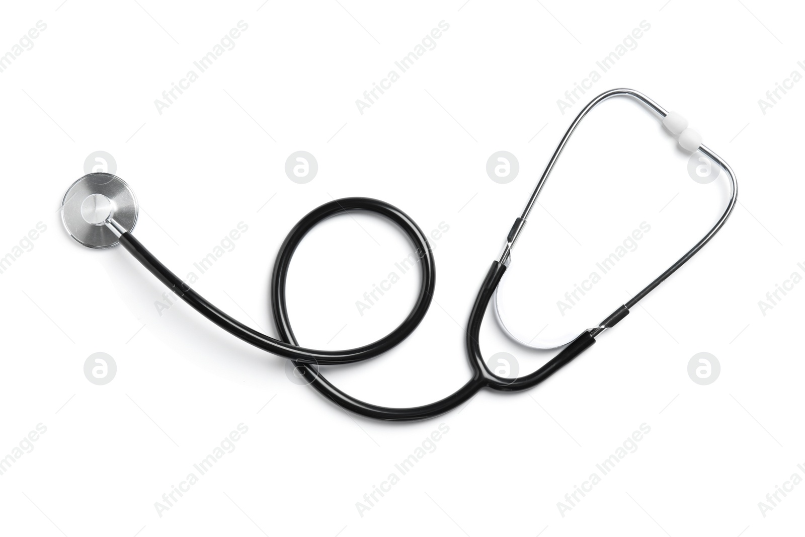Photo of Stethoscope isolated on white, top view. Medical tool