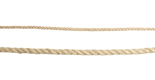 Photo of Old ropes on white background. Simple design