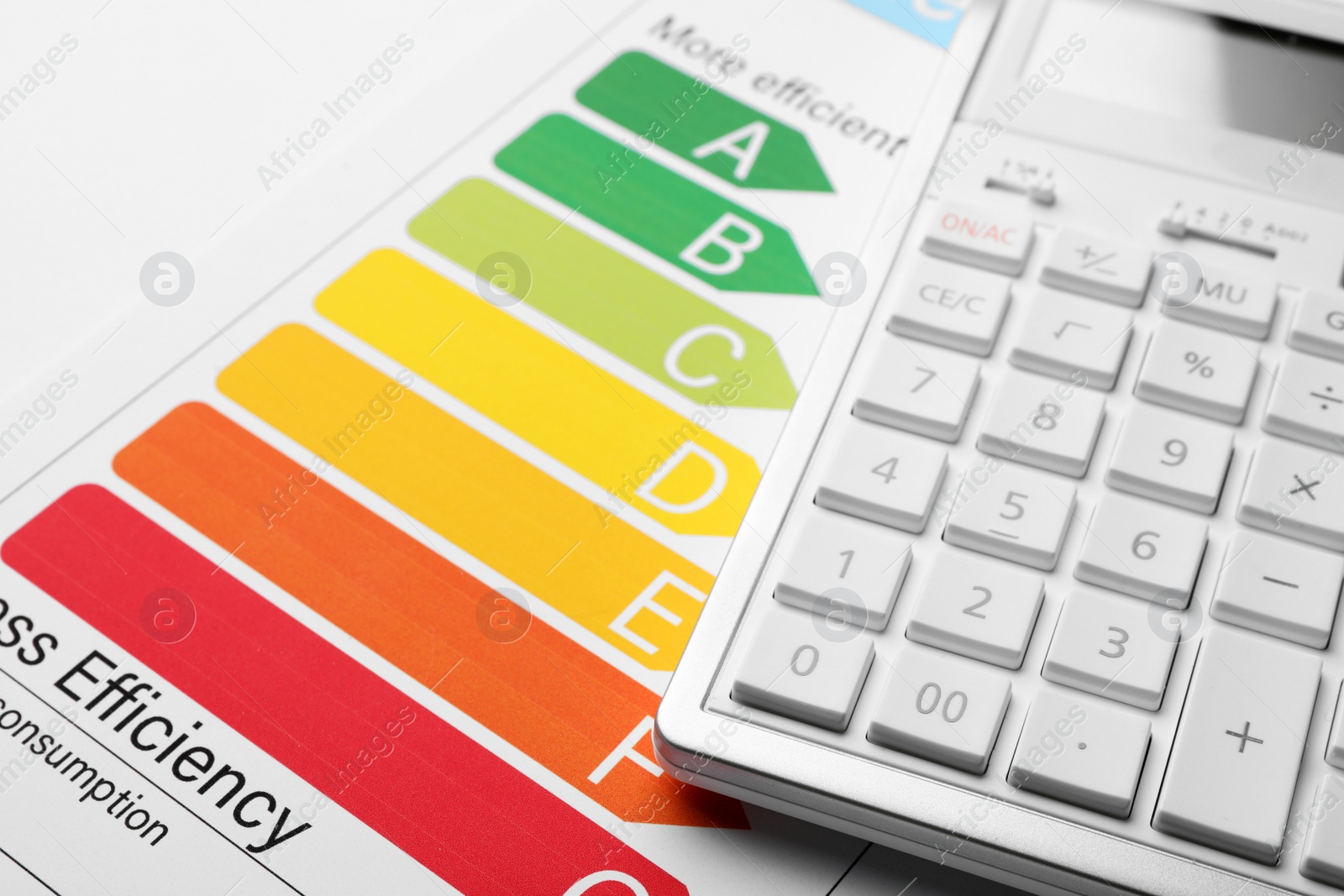 Photo of Energy efficiency rating chart and calculator, closeup