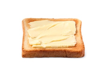 Photo of Delicious crispy toast with butter isolated on white