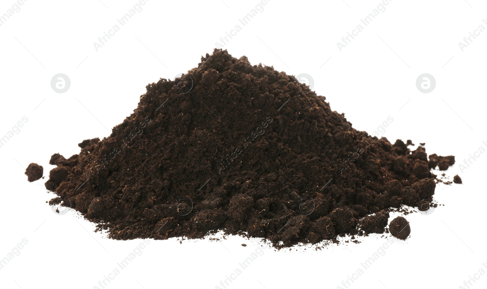 Photo of Pile of soil on white background. Fertile ground