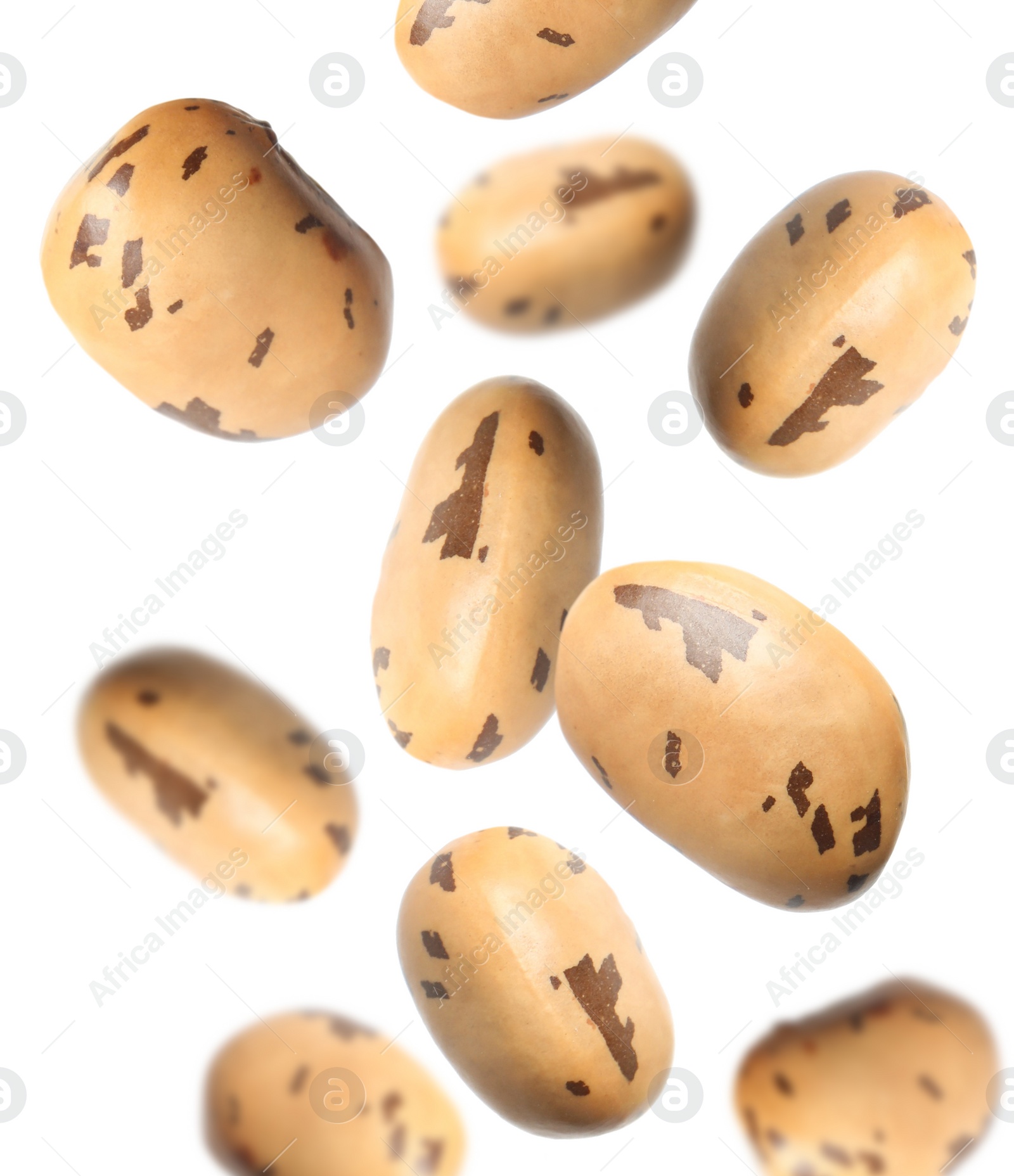 Image of Many beans falling on white background. Vegan diet 