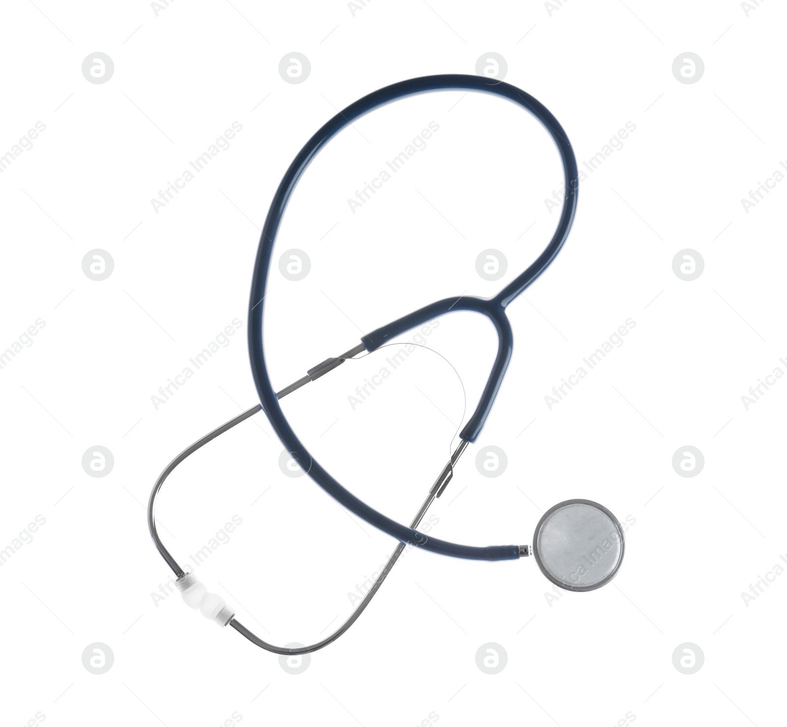 Photo of Stethoscope on white background, top view. Medical device