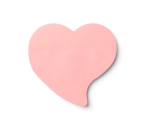 Photo of Heart shaped sticky note on white background. School stationery