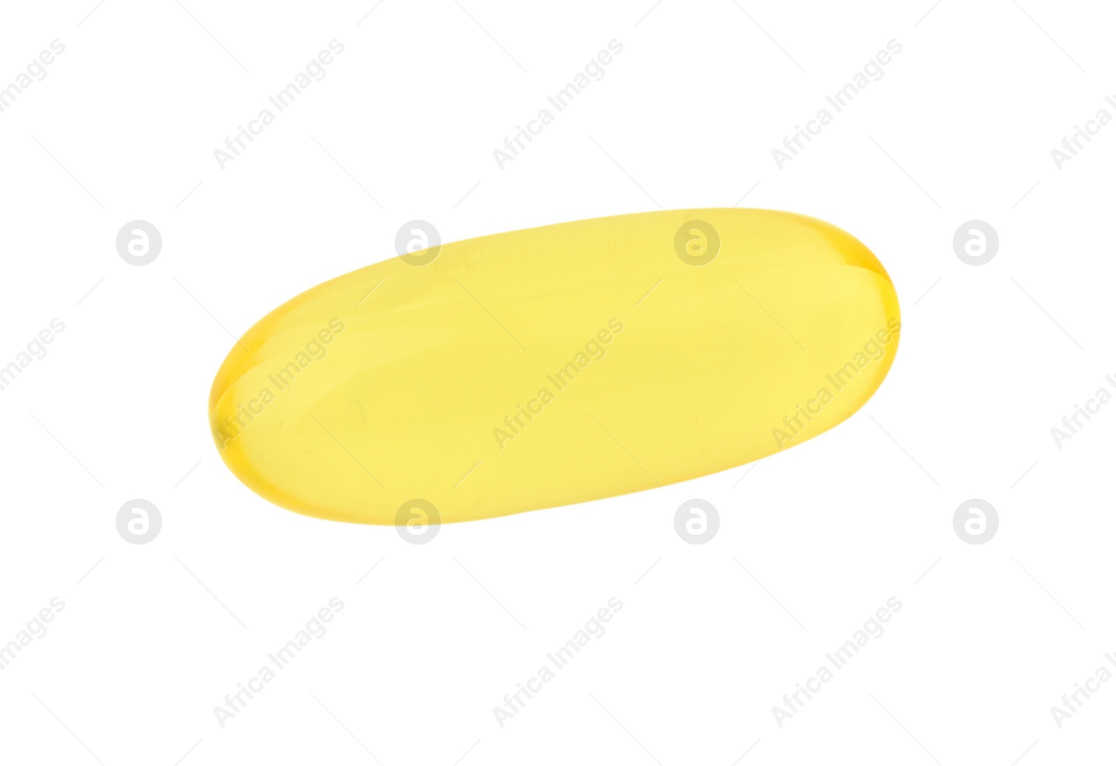 Photo of One yellow vitamin capsule isolated on white, top view