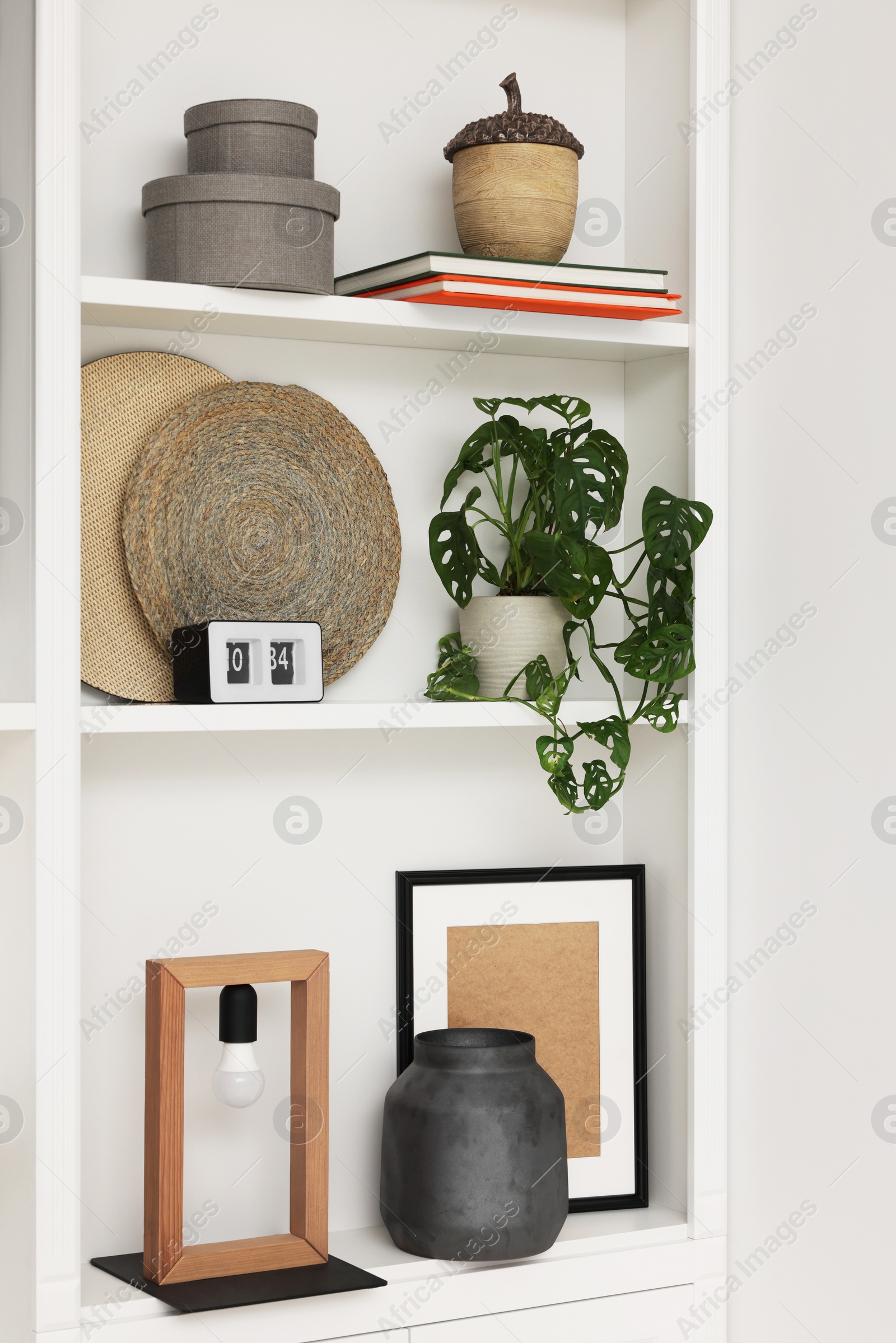 Photo of Shelves with different decor indoors. Interior design