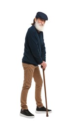 Photo of Senior man with walking cane on white background