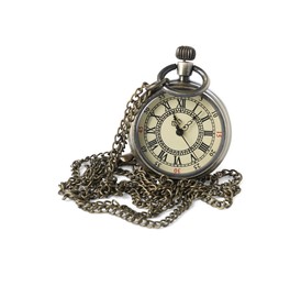 One pocket clock with chain isolated on white