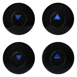 Image of Magic eight ball with different predictions isolated on white, collection