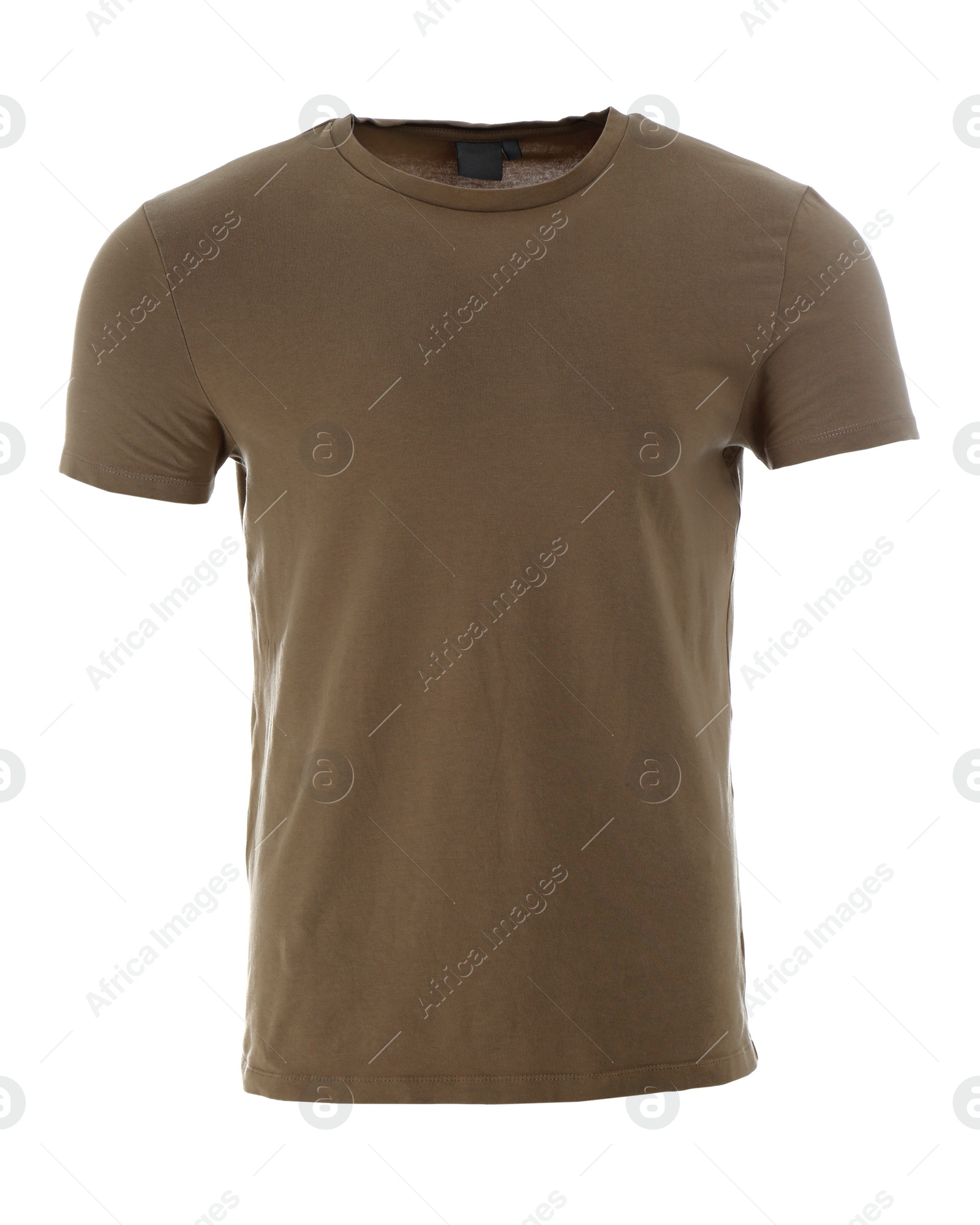 Photo of Stylish t-shirt on mannequin against white background. Men's clothes