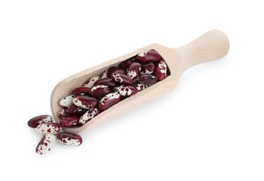 Wooden scoop with dry kidney beans isolated on white