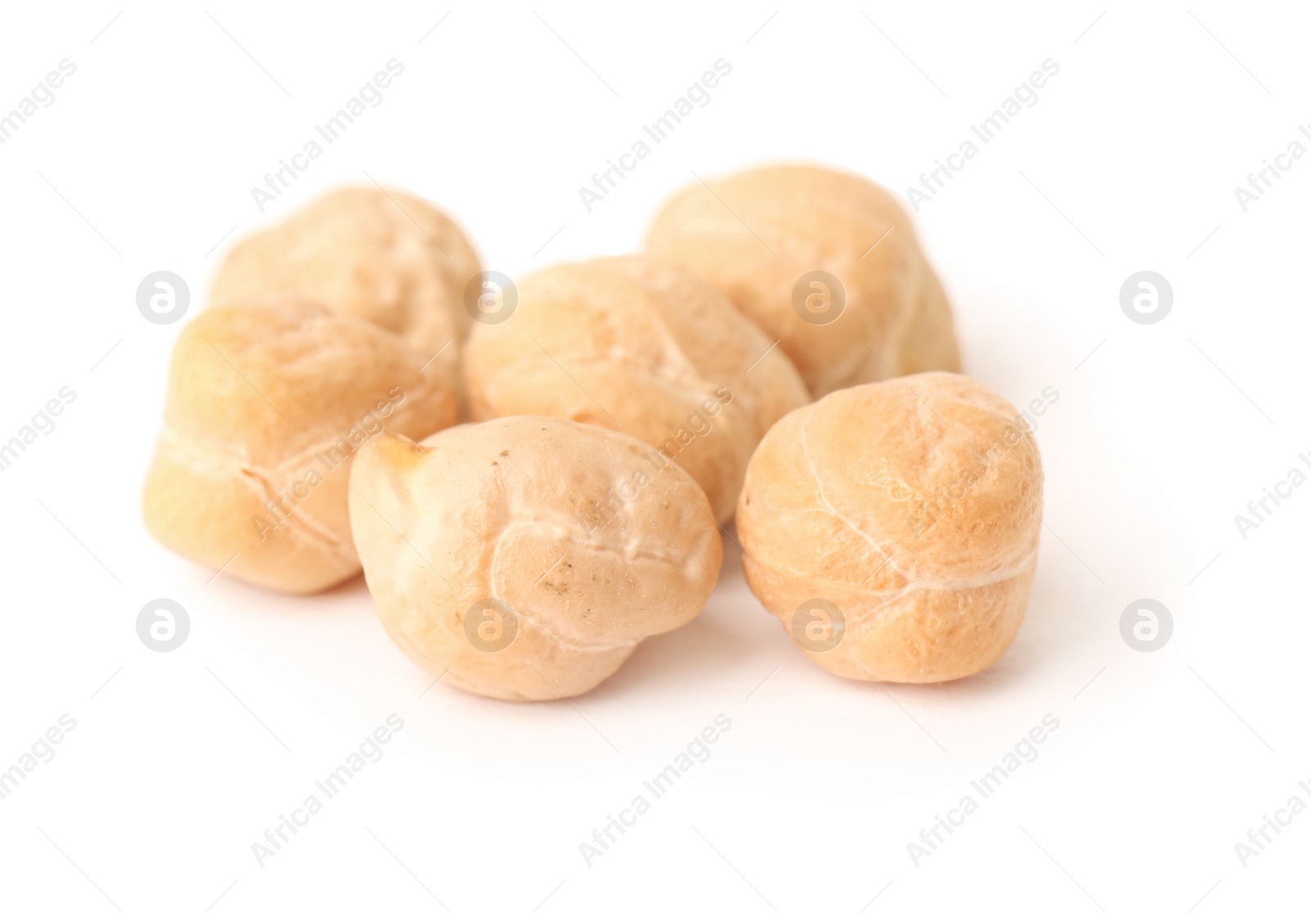 Photo of Pile of raw chickpeas on white background. Vegetable planting