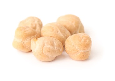 Photo of Pile of raw chickpeas on white background. Vegetable planting