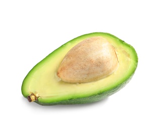 Photo of Half of avocado on white background. Natural food high in protein