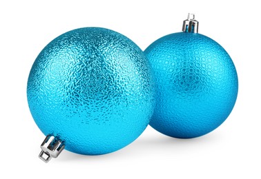 Beautiful light blue Christmas balls isolated on white