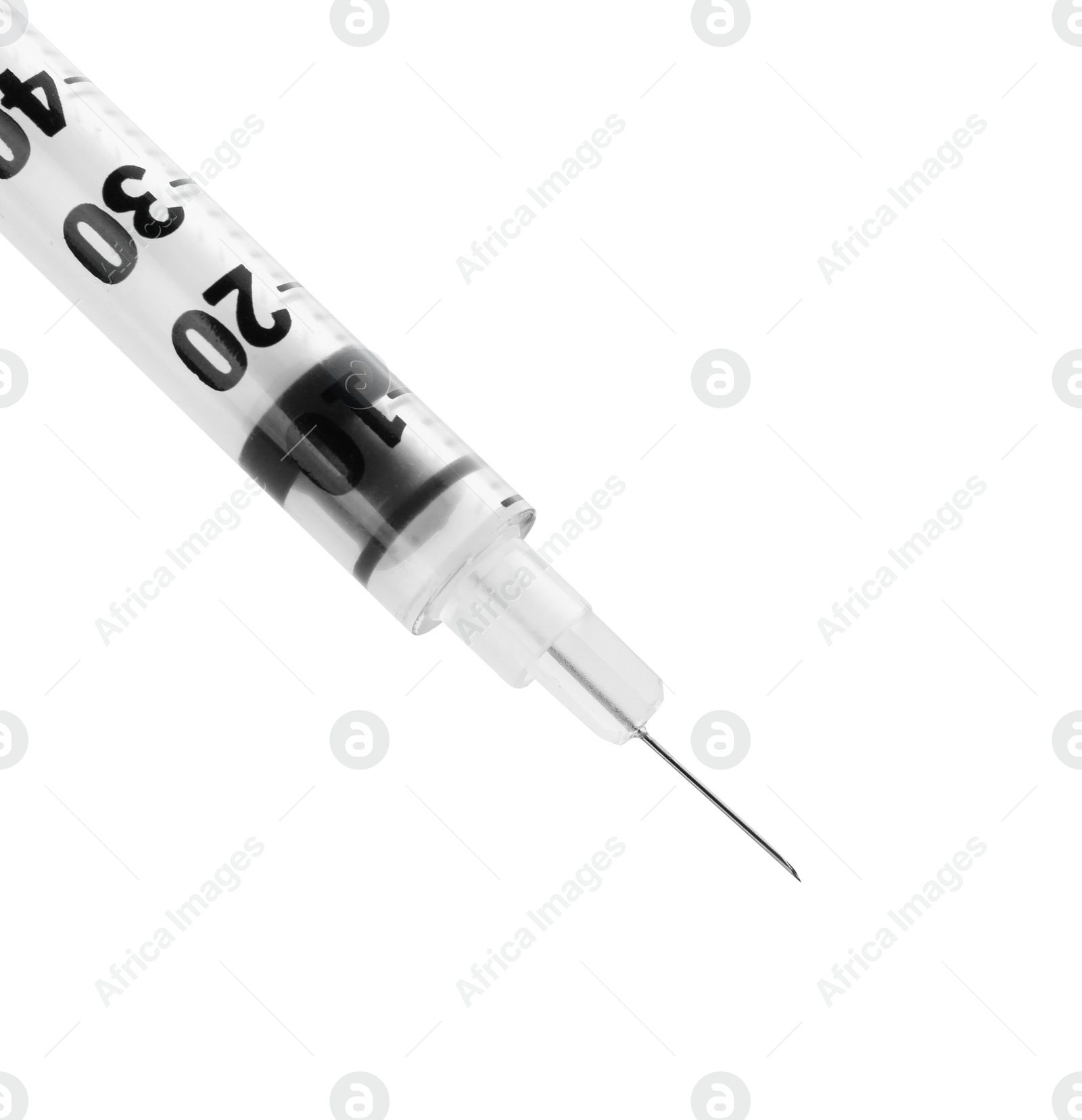 Photo of New medical insulin syringe with needle isolated on white