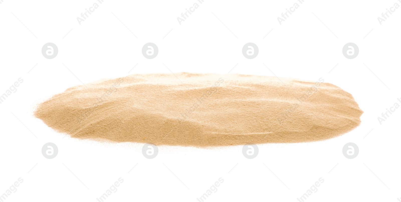 Photo of Heap of dry beach sand on white background