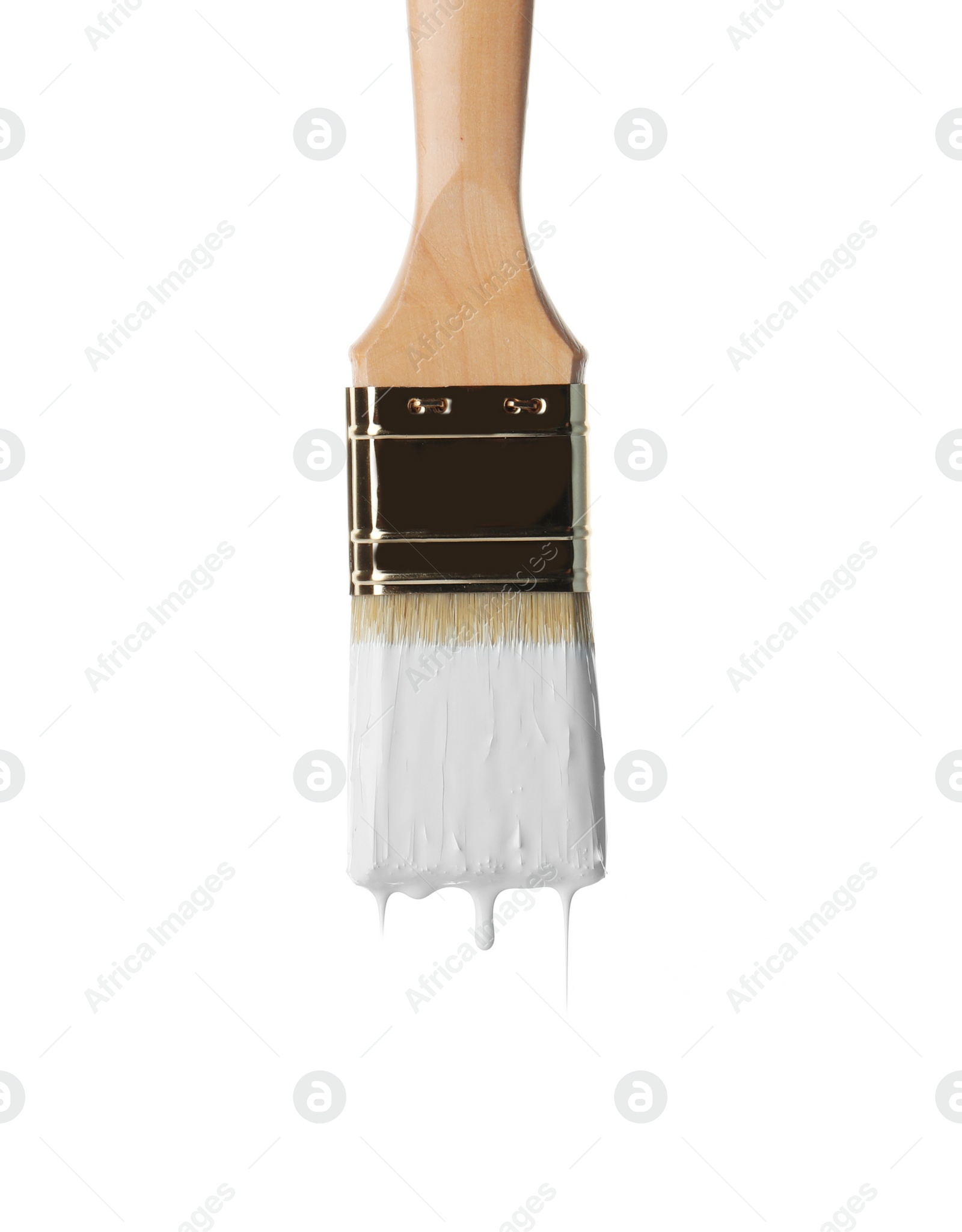 Photo of Paint flowing from brush on white background