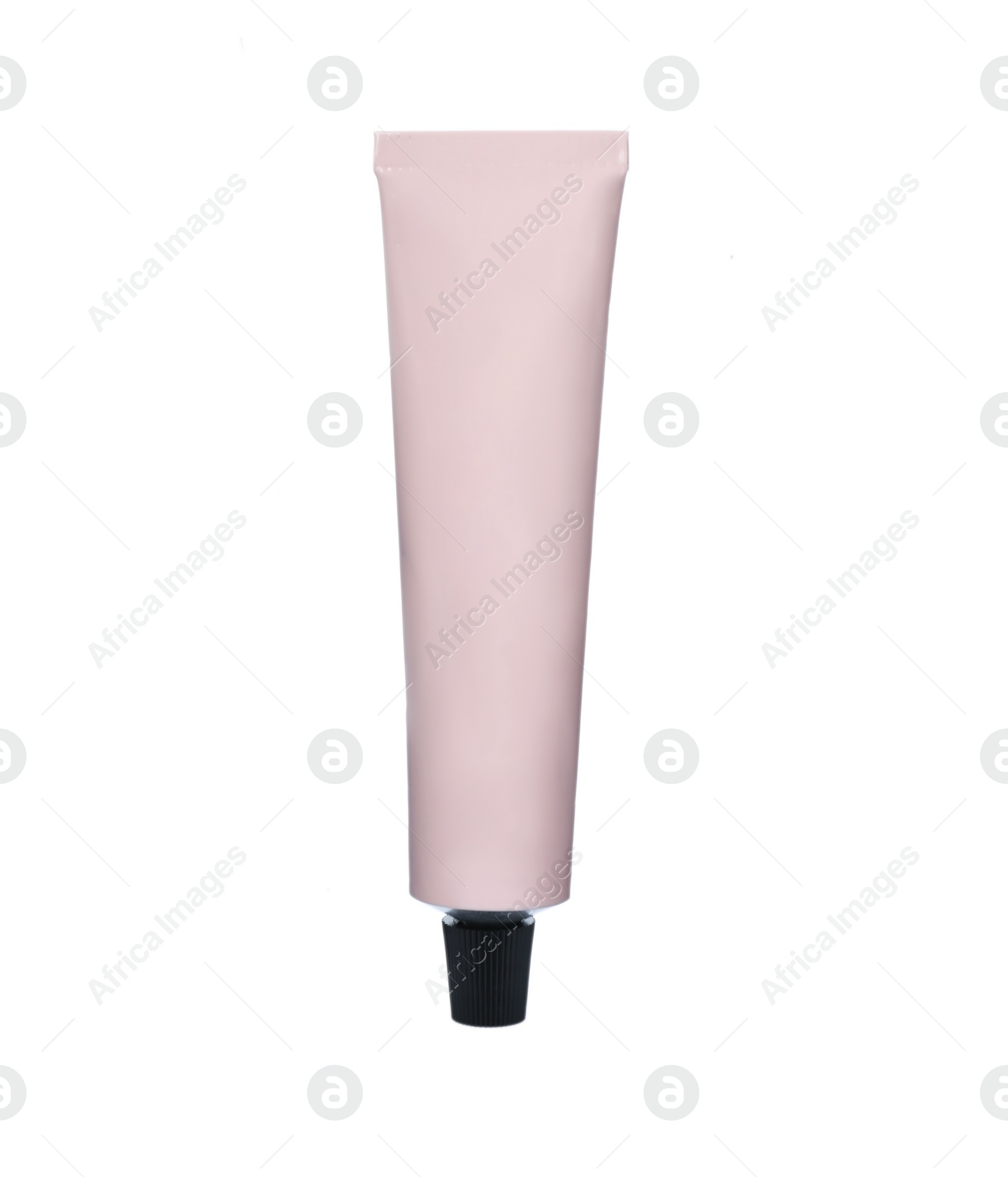 Photo of Light pink tube of hand cream isolated on white. Mockup for design