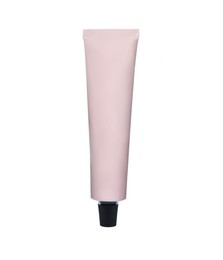Photo of Light pink tube of hand cream isolated on white. Mockup for design