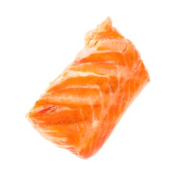 Photo of Piece of tasty grilled salmon isolated on white