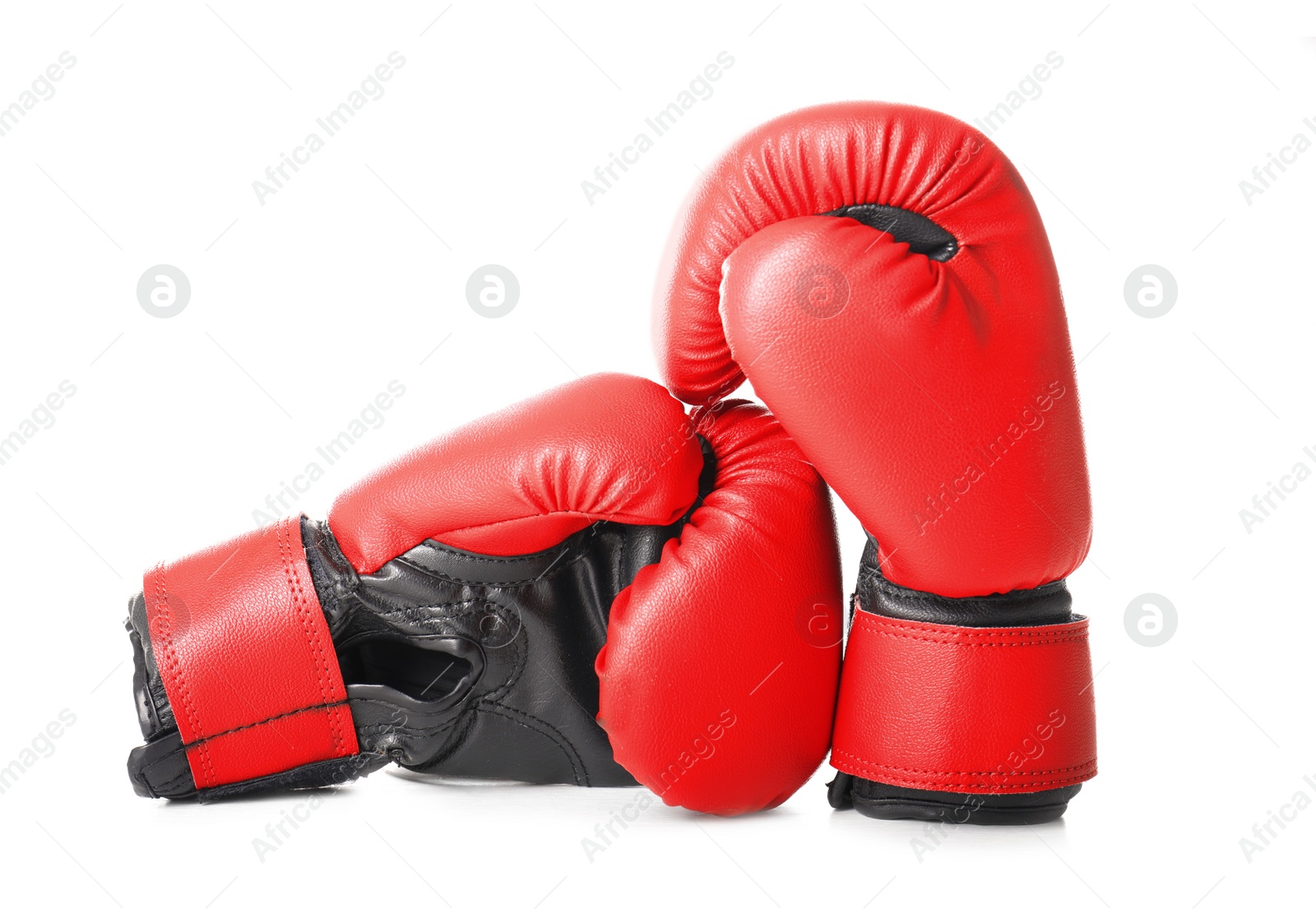 Photo of Pair of boxing gloves on white background