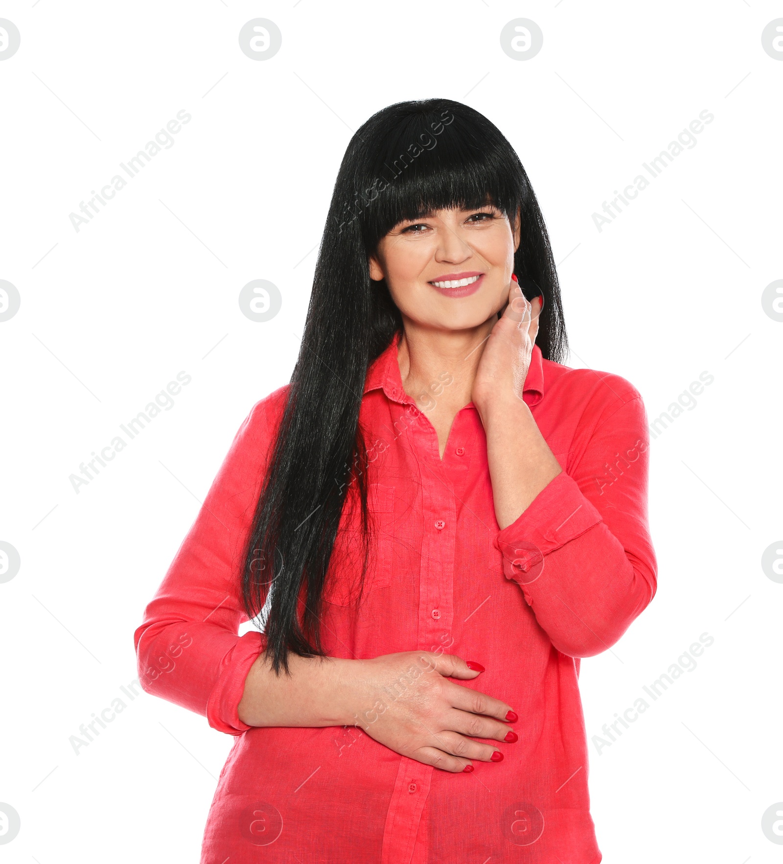 Photo of Portrait of mature woman on white background