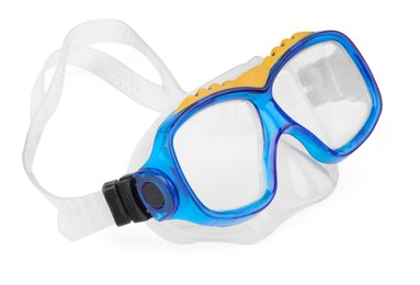 Photo of Blue diving mask isolated on white. Sports equipment