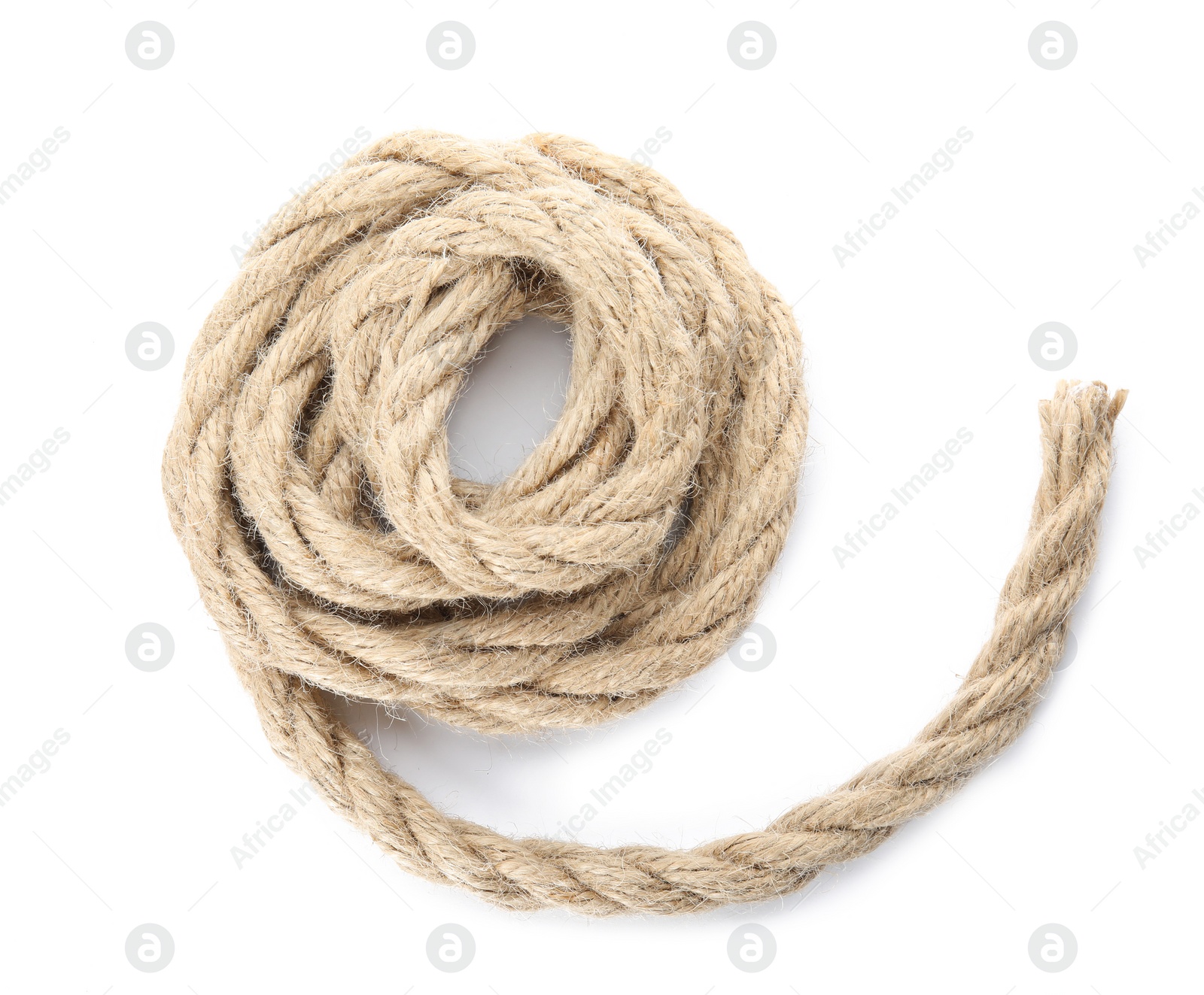 Photo of Hemp rope on white background. Organic material