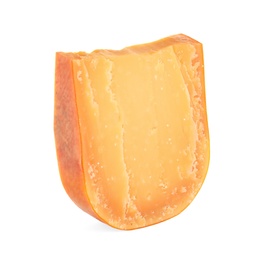 Photo of Piece of tasty mimolette cheese isolated on white