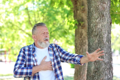 Mature man having heart attack in park