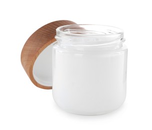 Jar of hand cream on white background