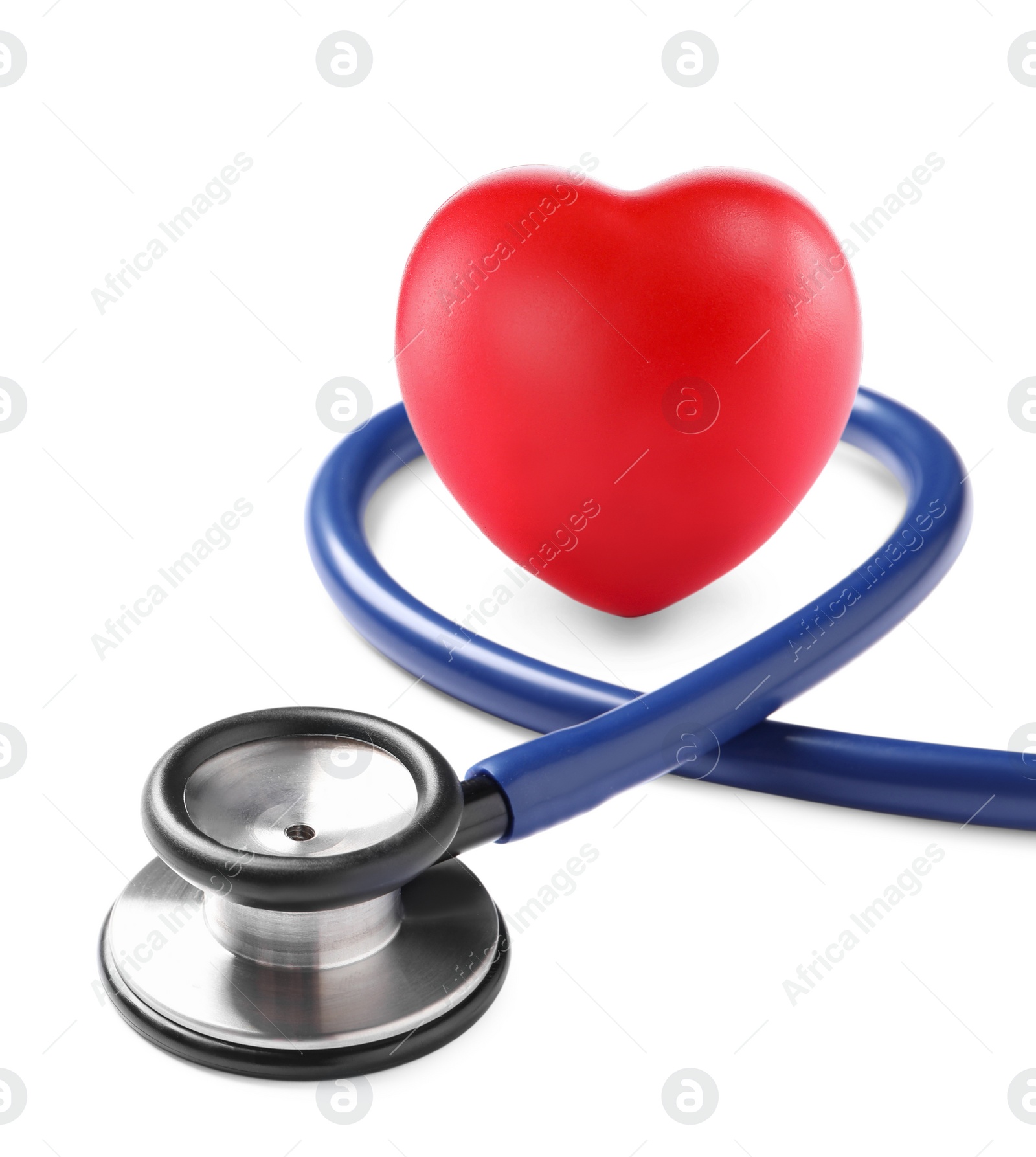 Image of Stethoscope and red heart on white background