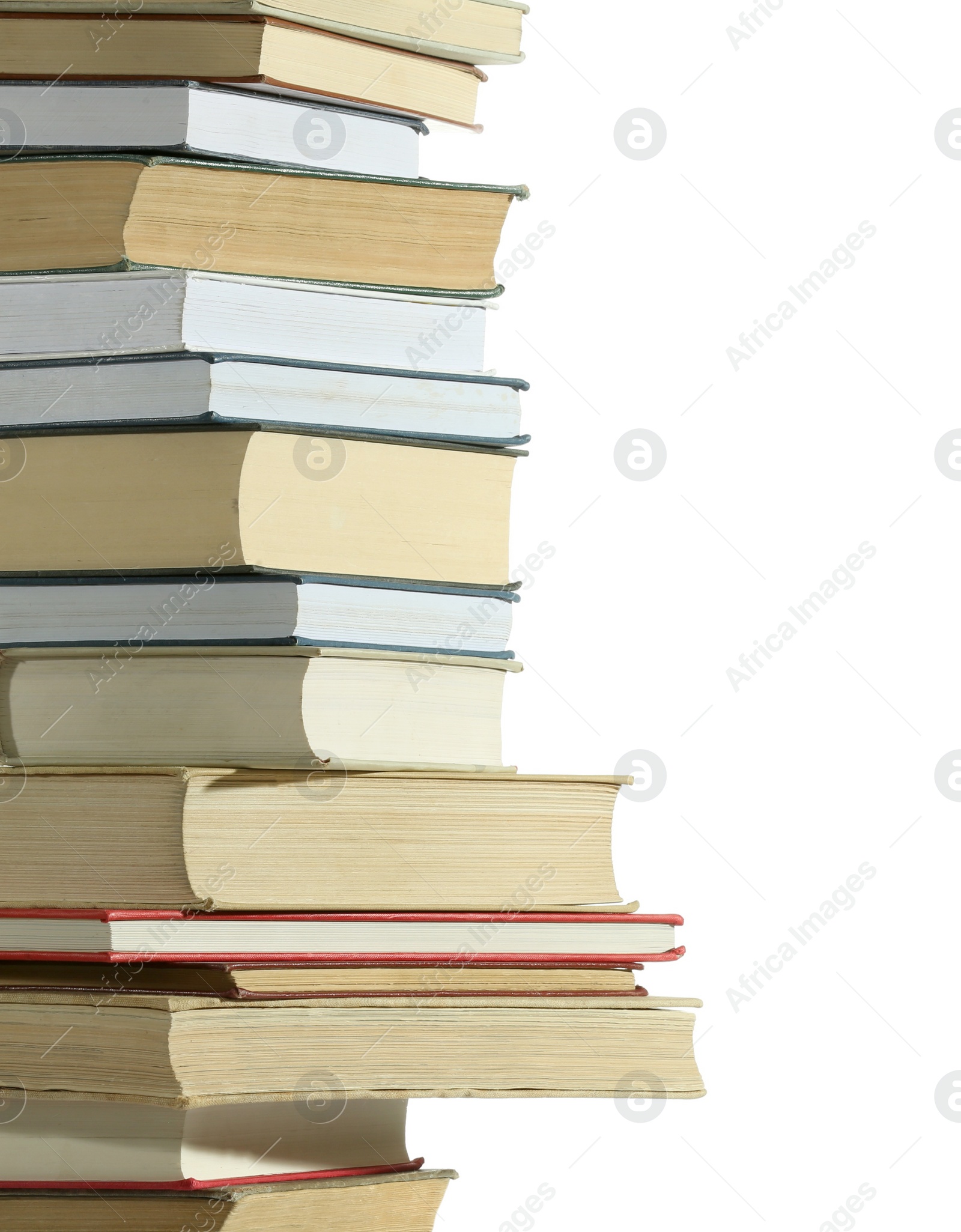 Photo of Stack of many different books isolated on white