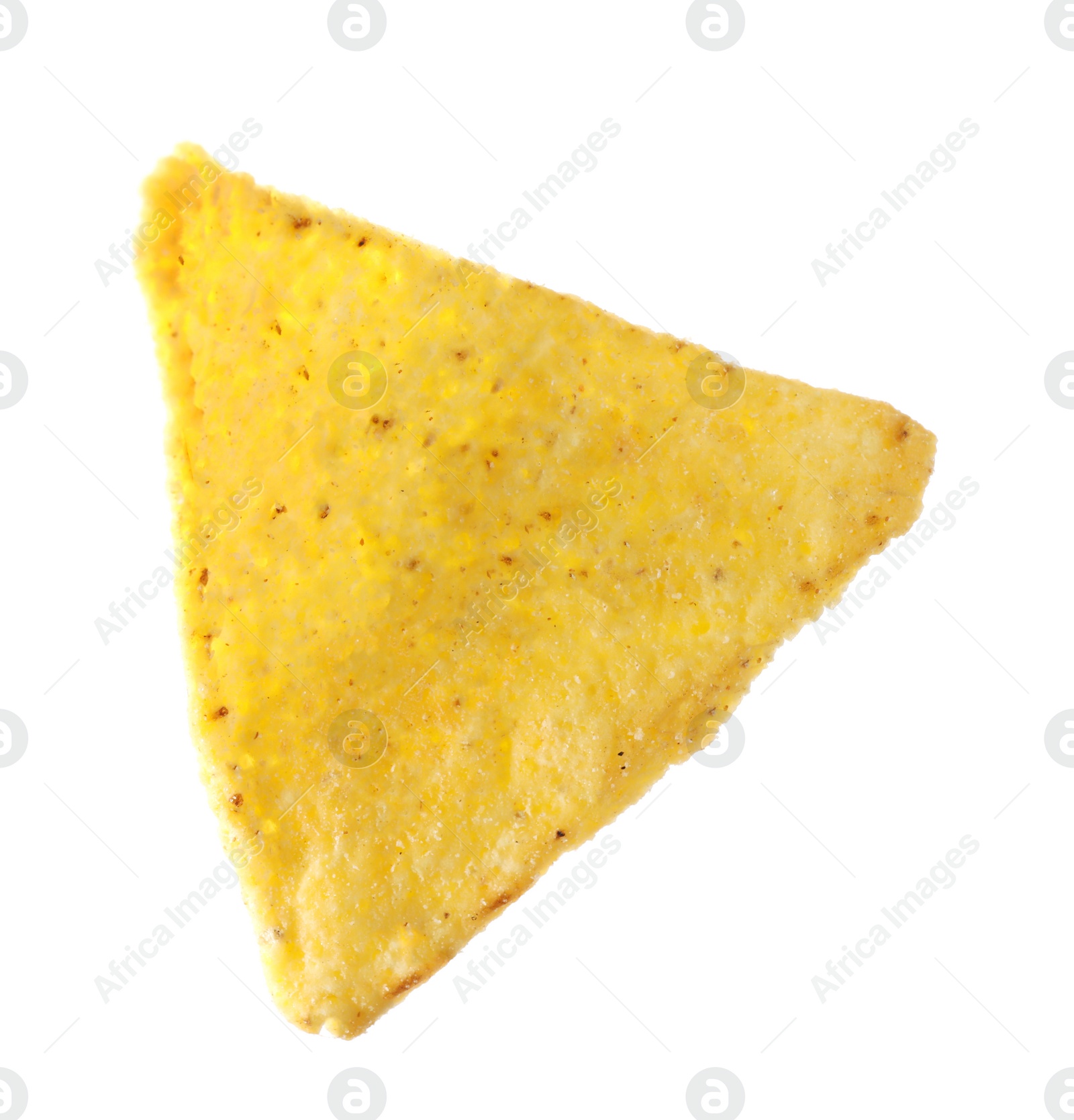 Photo of Tasty Mexican nacho chip on white background