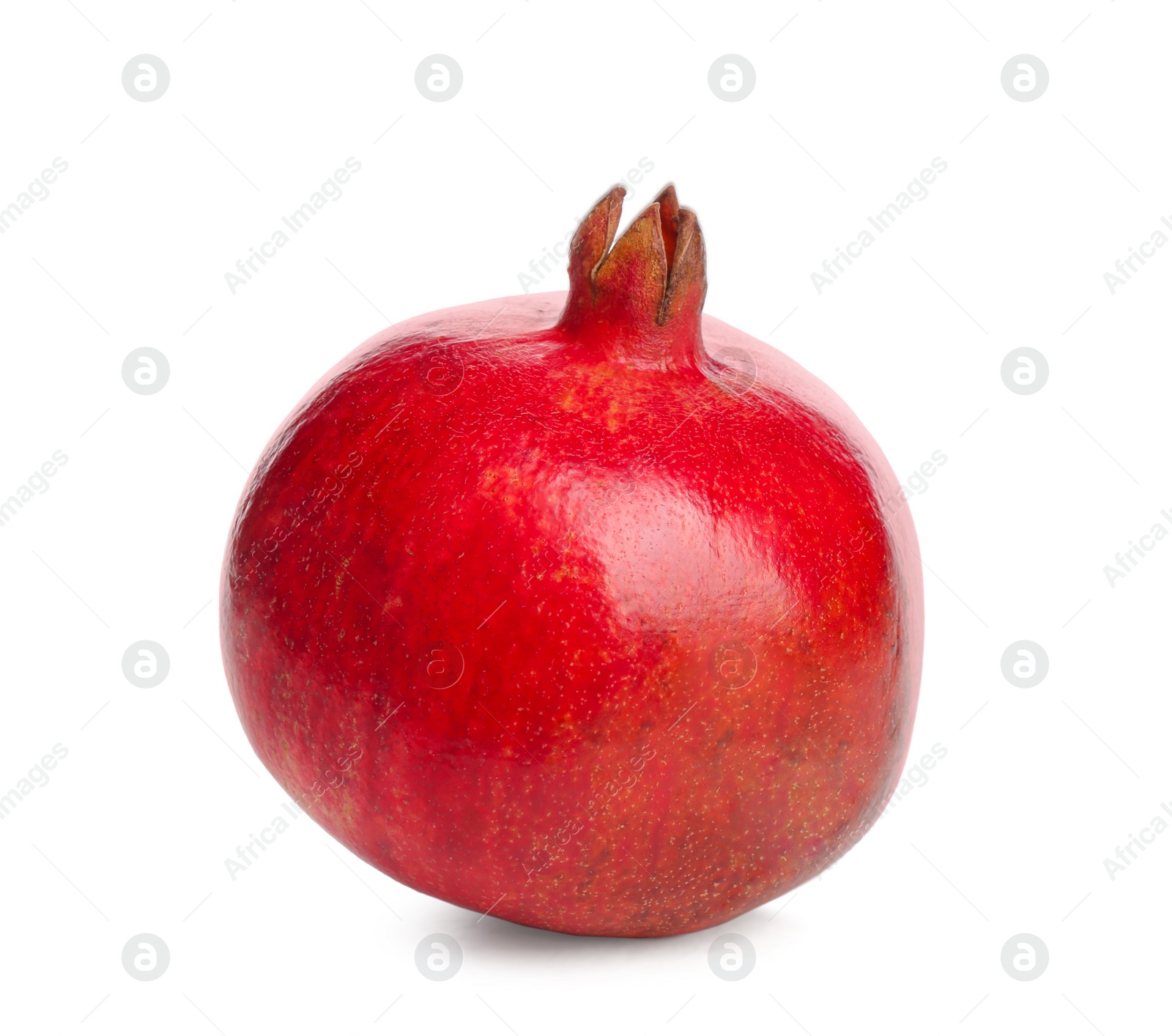 Photo of Ripe pomegranate on white background. Delicious fruit